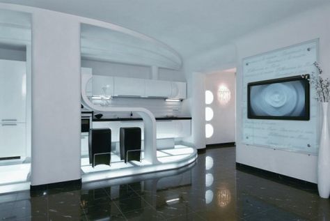 Modern Interior Design at Futuristic Apartment Interior .