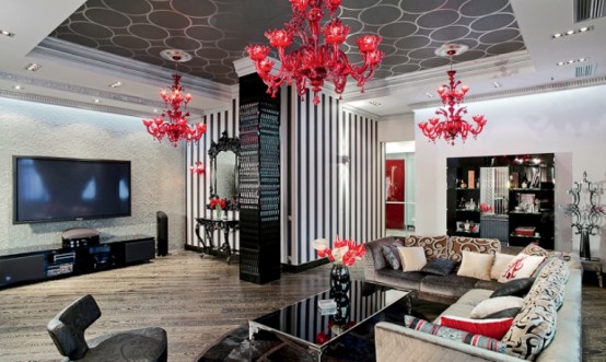 Glamour Apartment Design In Black and Red Tones - DigsDi
