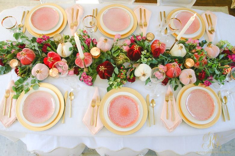 Elegant Pink and Gold Thanksgiving Table - Randi Garrett Design .