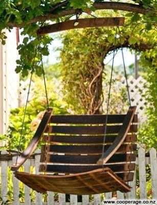 Swing chair made from wine barrel staves | Weinfass, Fass, Fassdaub