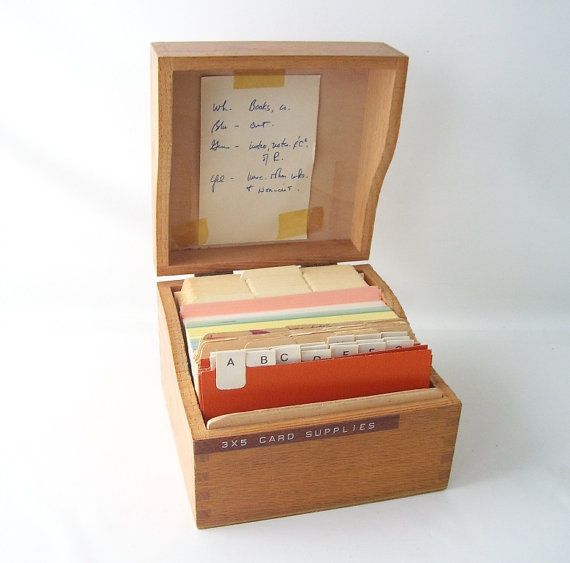 vintage wood box index card file organizer by RecycleBuyVintage .