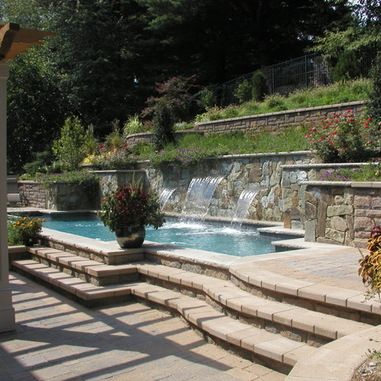 Chevy Chase MD Residence | Hillside pool, Terraced backyard, Pool .