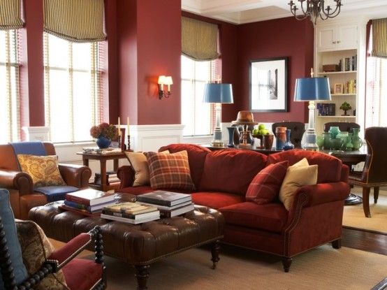 24 Hot Cranberry Monochromatic Rooms | Maroon living room .