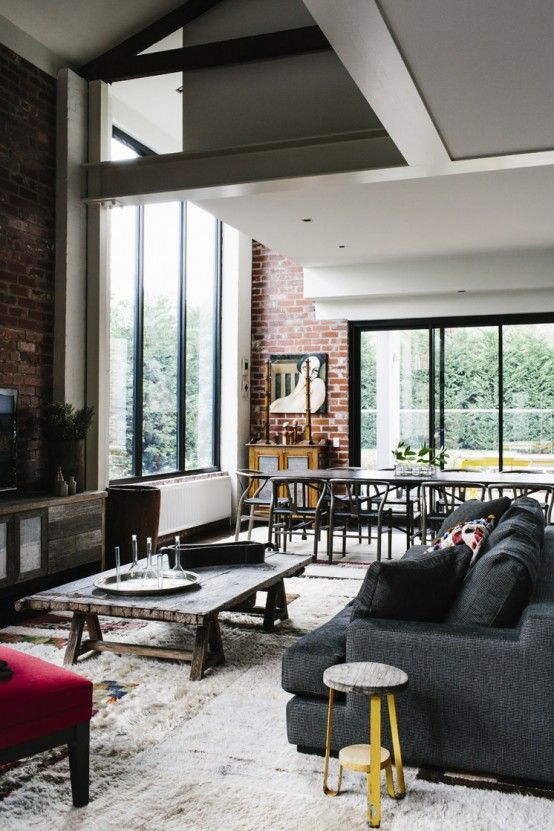 bellacella: Via DigsDigs | Industrial living room design, House .