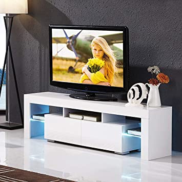 Amazon.com: mecor Modern White TV Stand with LED Lights, High .