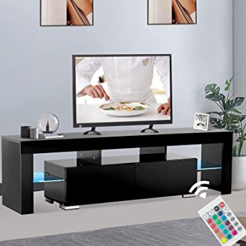 Amazon.com: Mecor Modern Black TV Stand, 12 Colors LED TV Stand w .