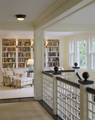 i like the lattice style stair case.... a library room on the .