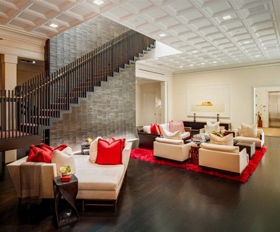 Luxurious Penthouse With Bright Red Accents | Appartement new york .