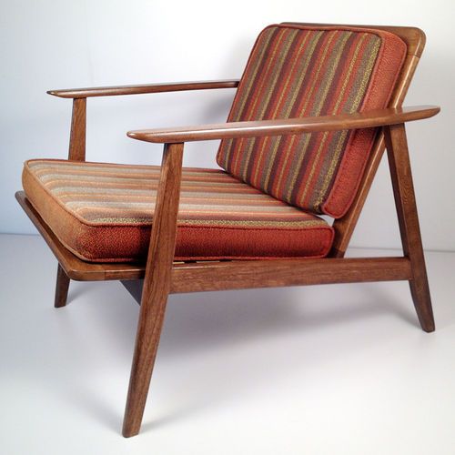 Vintage Mid Century Danish Modern Wooden Lounge Chair Restored .