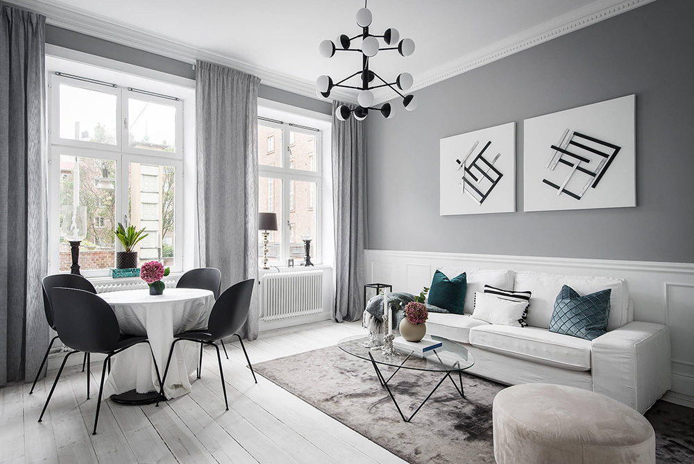 Stylish apartment in cool colors in Stockholm (53 sq. M .