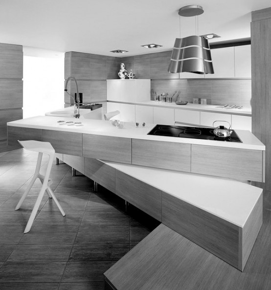 Minimalist Kitchen With Off-Set Counter Tops - DigsDi