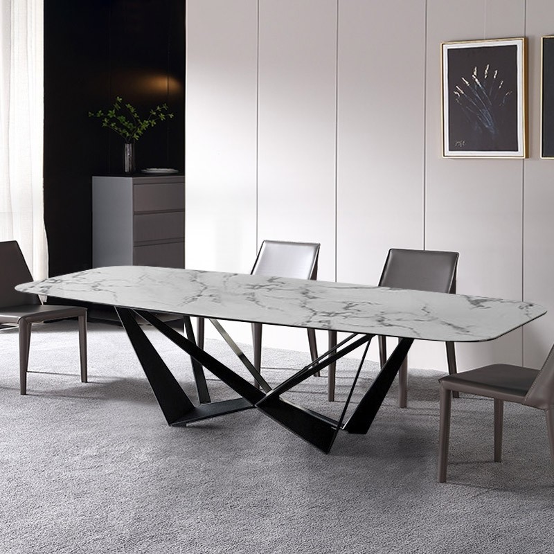 Modern Stylish Rectangle White Faux Marble Top Dining Table with .