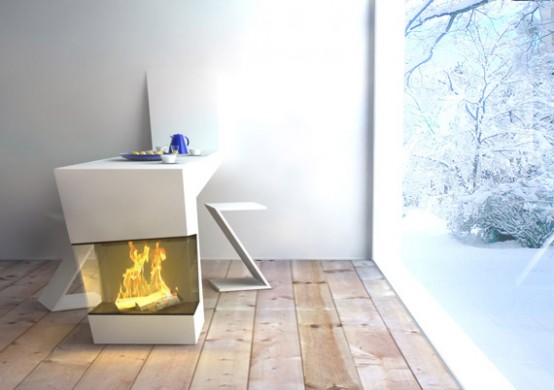 Modern Kitchen Table Combined With A Fireplace by Michael Harboun .