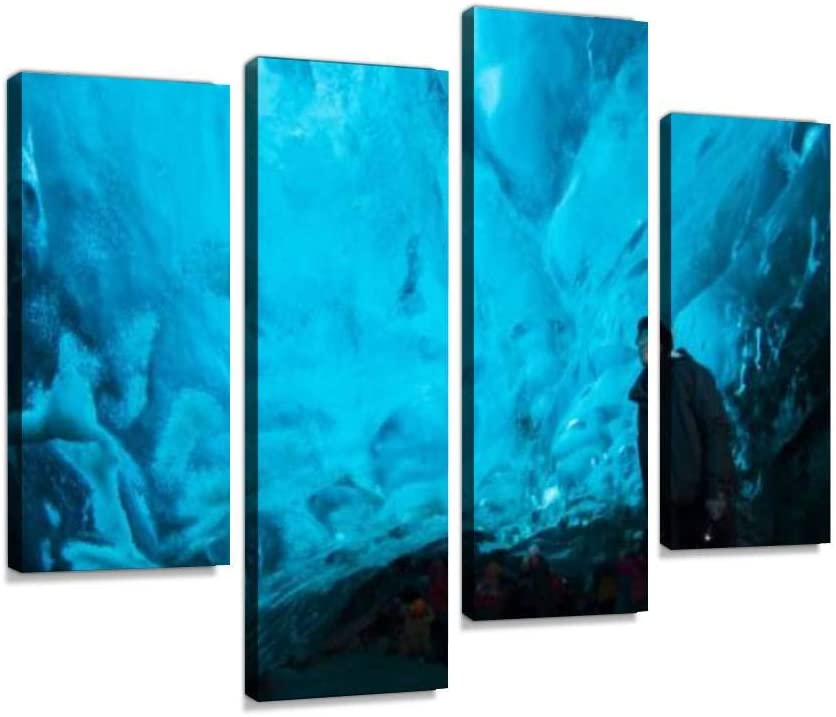 Amazon.com: HIPOLOTUS 4 Panel Canvas Pictures Blue ice cave ice .
