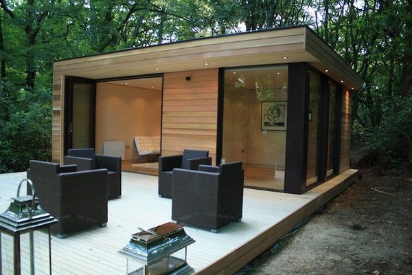 modern garden shed design large windows wooden deck outdoor .