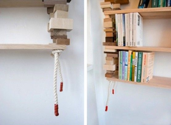 Natural Bookshelves Made Of Mixed Wood Blocks | Natural .