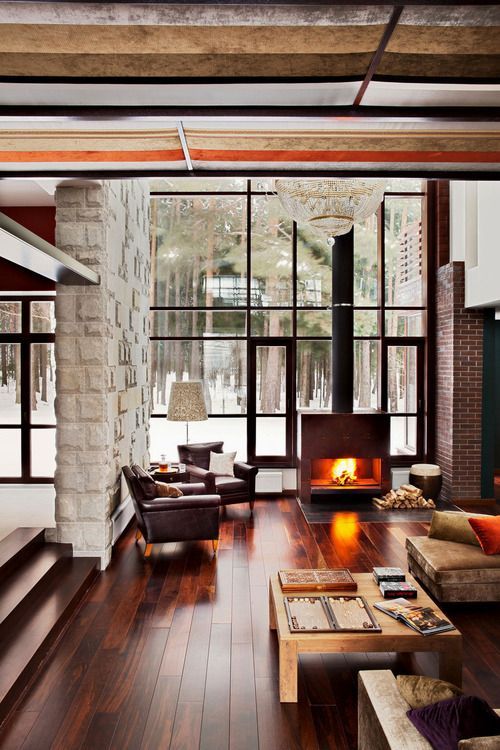 35 Natural Chalet Living Room Designs | Home, Modern cabin, House .