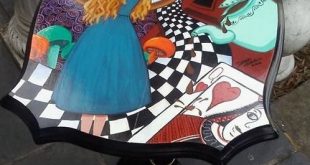 Alice In Wonderland first table, hand painted by me, Debbie .