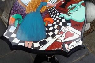 Alice In Wonderland first table, hand painted by me, Debbie .