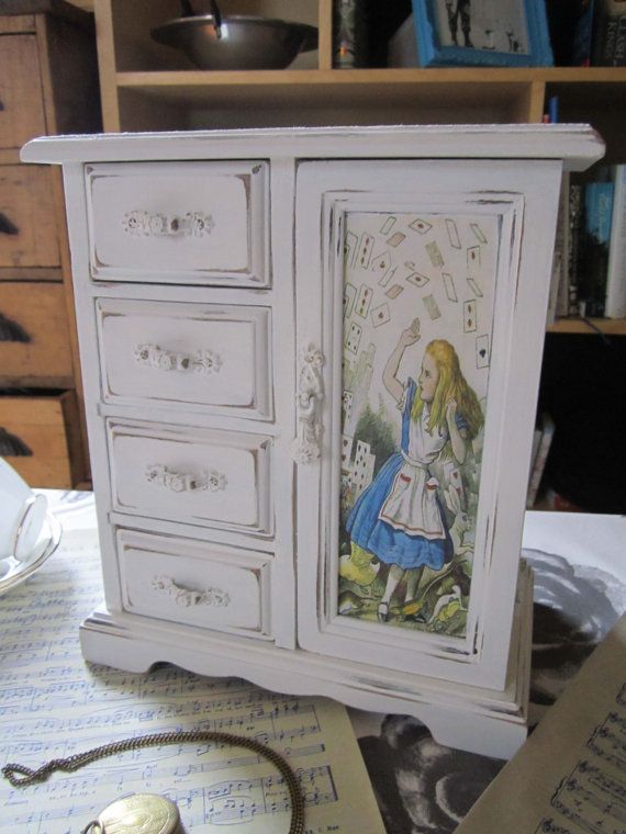 Alice In Wonderland Musical Jewellery Box - Shabby Chic - Upcycled .