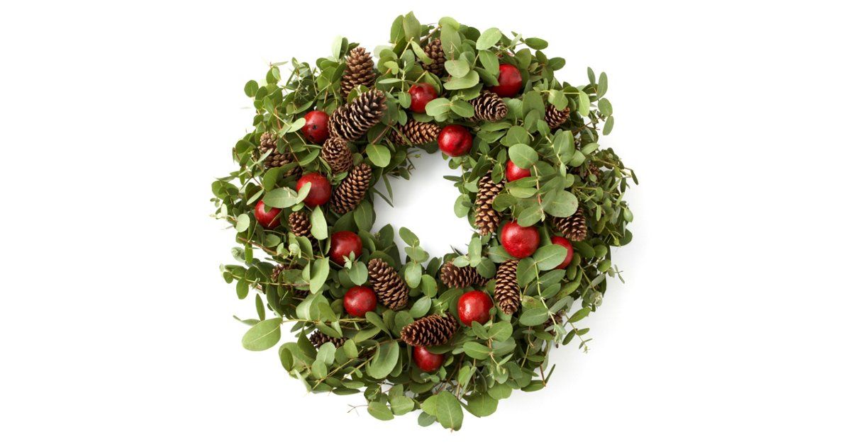 Fresh eucalyptus wreath with Pomegranates and Pine Cones. Its .