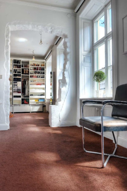 Original Scandinavian Apartment's Interior With Play Of Materials .