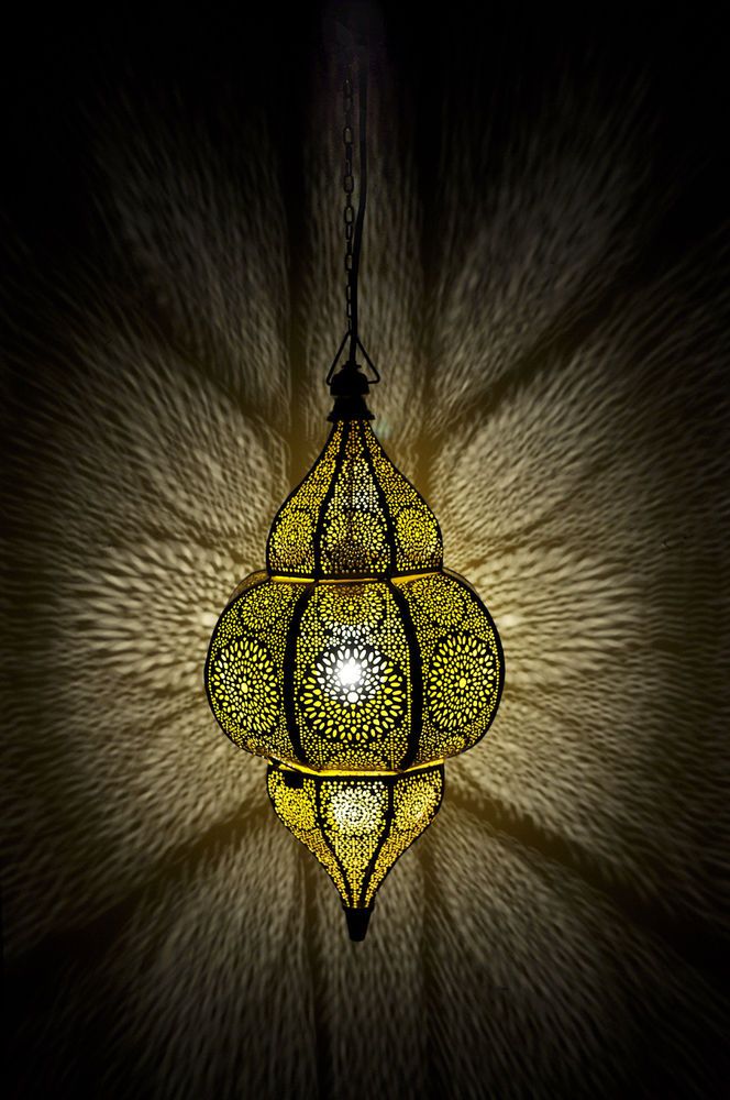 Antique Moroccan Hanging Pendant Lamp Light Golden Metal Wrought .