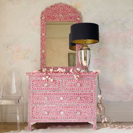 Raspberry Pink Mother of Pearl Bone Inlay Chest of Drawers To .