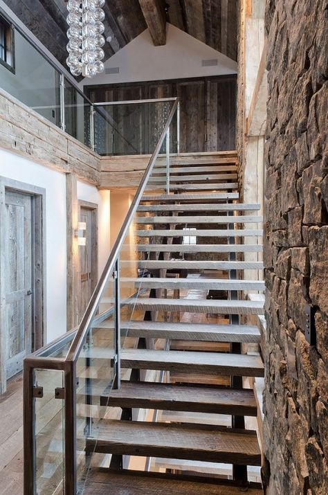 stairs. | Modern rustic homes, Rustic house, Rustic stai