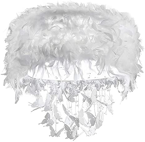 VinDeng White Feathers Crystal LED Ceiling Light Flush Mount, 24W .