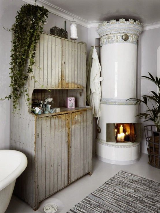 Shabby Chic Bathroom Design With A Hearth And A Sideboard | Shabby .