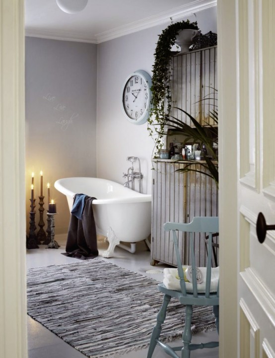 Shabby Chic Bathroom Design With A Hearth And A Sideboard - DigsDi