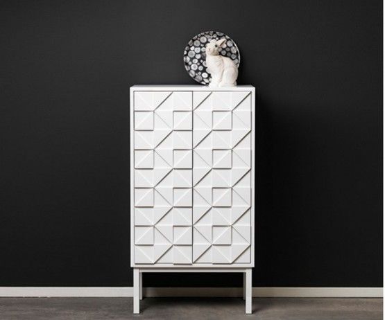 White color Geometric Triangular pattern cabinet collection .