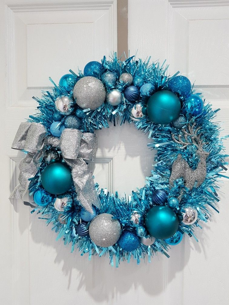 Tinsel christmas wreath blue silver reindeer | Christmas wreaths .