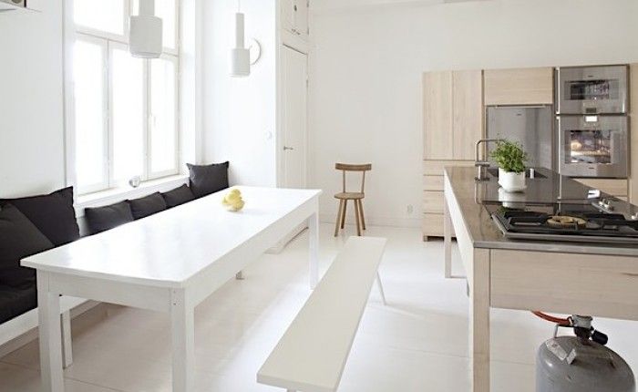 scandinavian carpenter collective - kitchen: table + bench + wall .