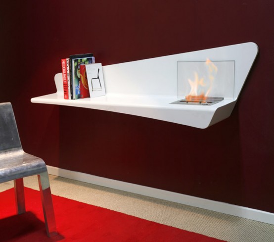 Steel Bookshelf With A Built In Bio Fireplace