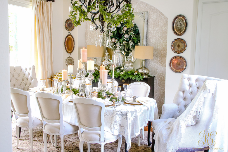 Elegant White and Gold Christmas Dining Room and Table Sca
