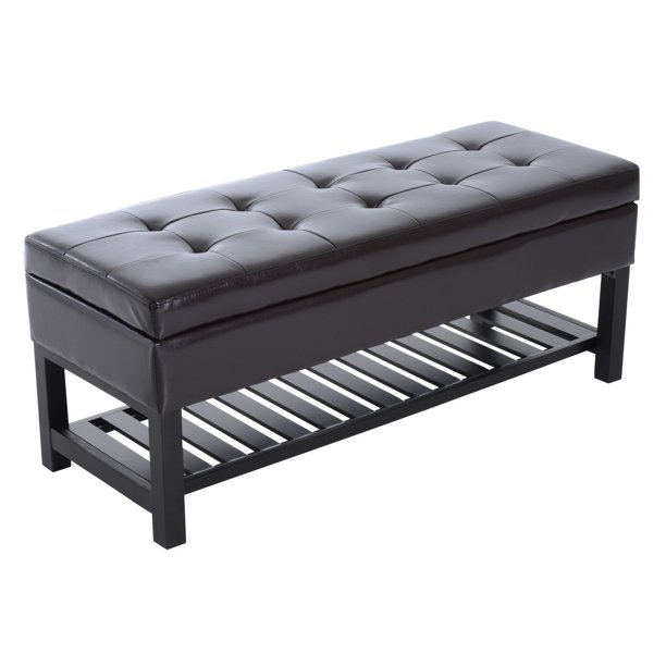 HomCom 44" Tufted Faux Leather Ottoman Storage Bench With Shoe .