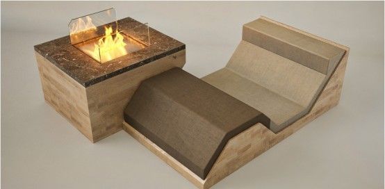 Stylish Hillside Fireplace Comprised Of A Sofa Chair And A Coffee .
