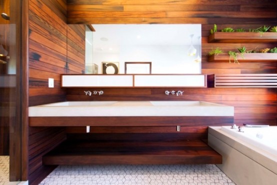 Stylish Modern Bathroom Renovation With Wood And Concrete - DigsDi
