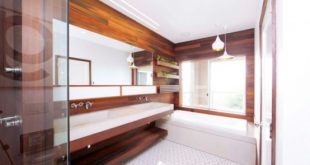 Stylish Modern Bathroom Renovation With Wood And Concrete - DigsDi