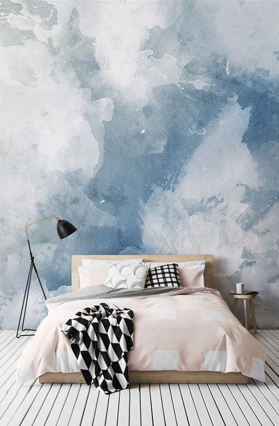 White & Blue Watercolor Wallpaper Mural | Murals Wallpaper | Home .