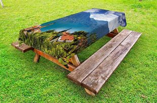 Amazon.com: Lunarable Modern Outdoor Tablecloth, Mountain Village .