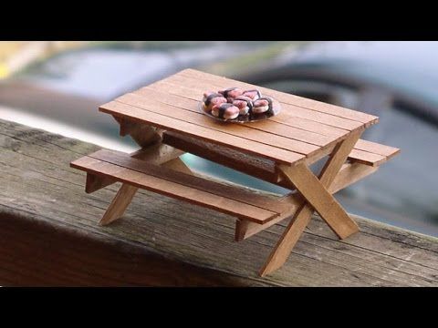 DIY Picnic Table and Bench made out of popsicle sticks - dollhouse .