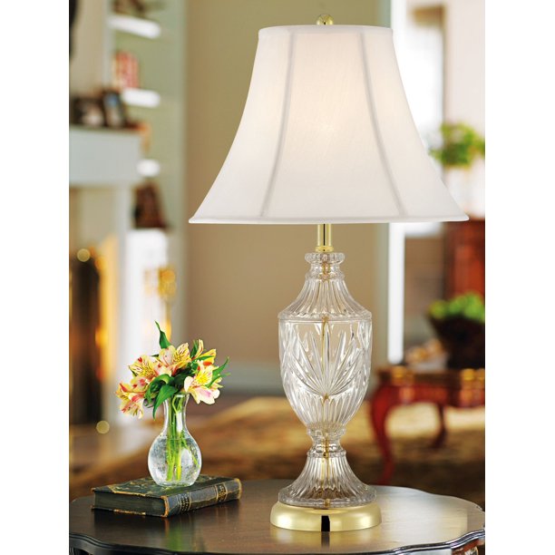 Regency Hill Traditional Table Lamp Cut Glass Urn Brass White .
