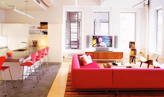 Tribeca Lofts Playing With Pink Color In Apartment Interior Design