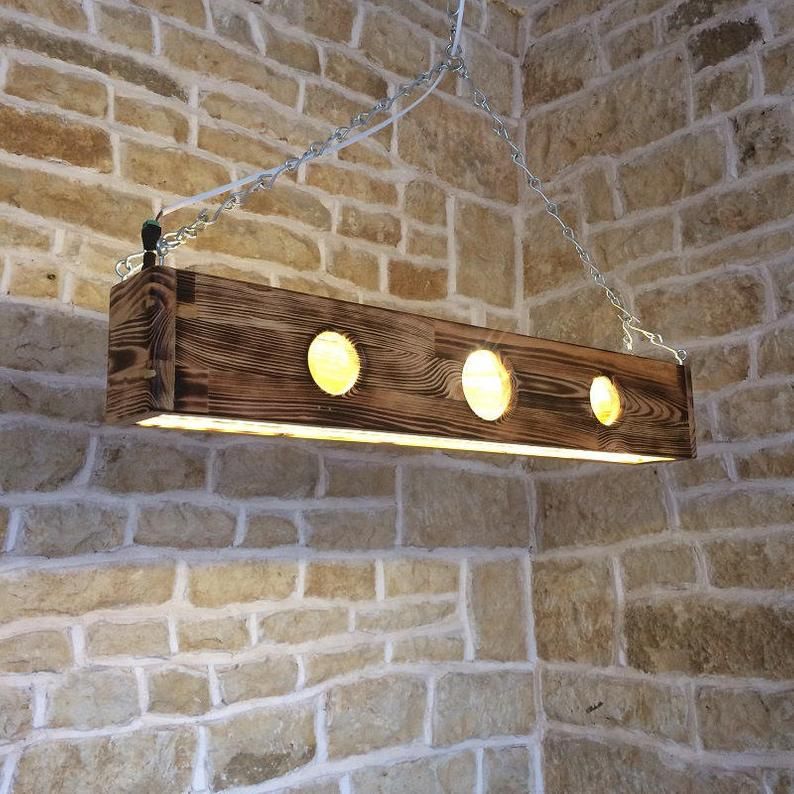 Long ceiling light, light pendant, wooden light fixture, wood .