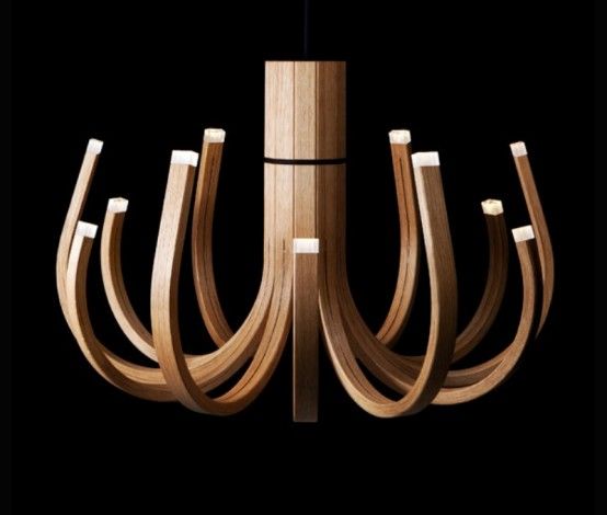 Unusual Wooden Chandelier With LED Lamps (With images) | Wooden .
