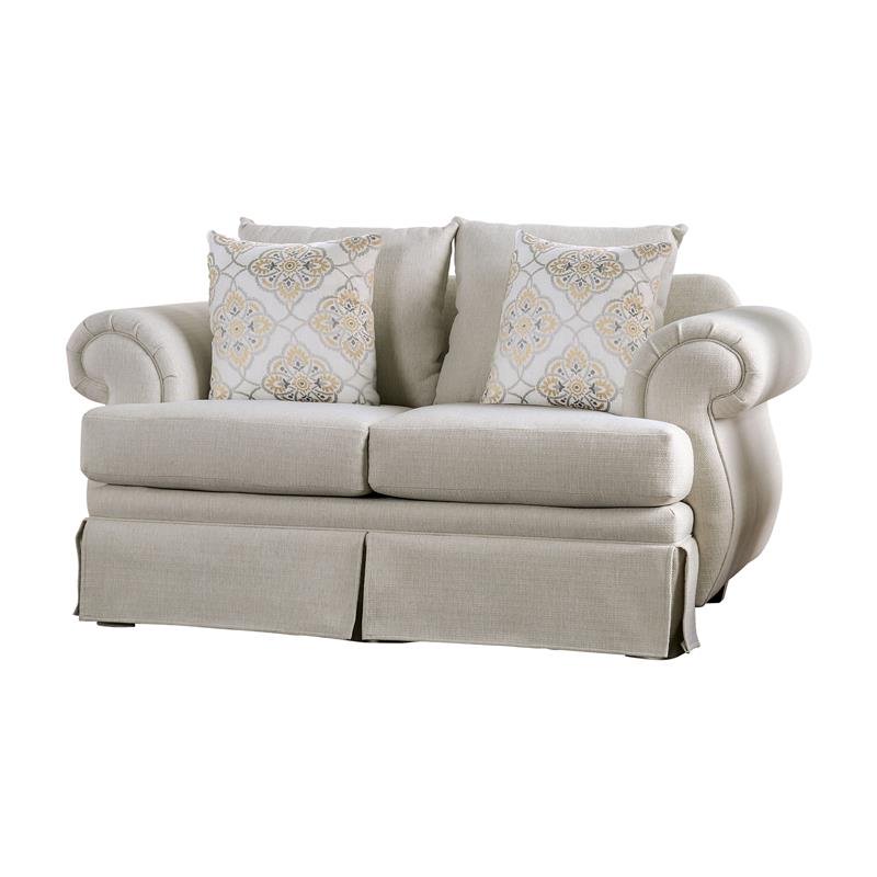 Furniture of America Glencove Fabric Love Seat with Skirt in Ivory .