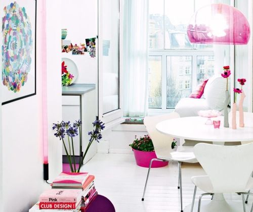 Love this minimal contemporary design with pops of pink .